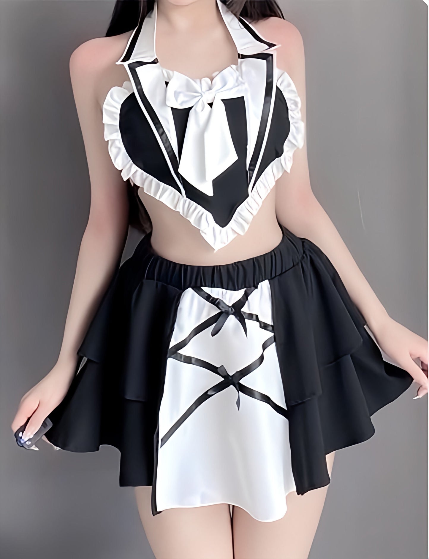 Maid Outfit (Valentine Heart Design), Sexy Cosplay for Women (Black or Red)