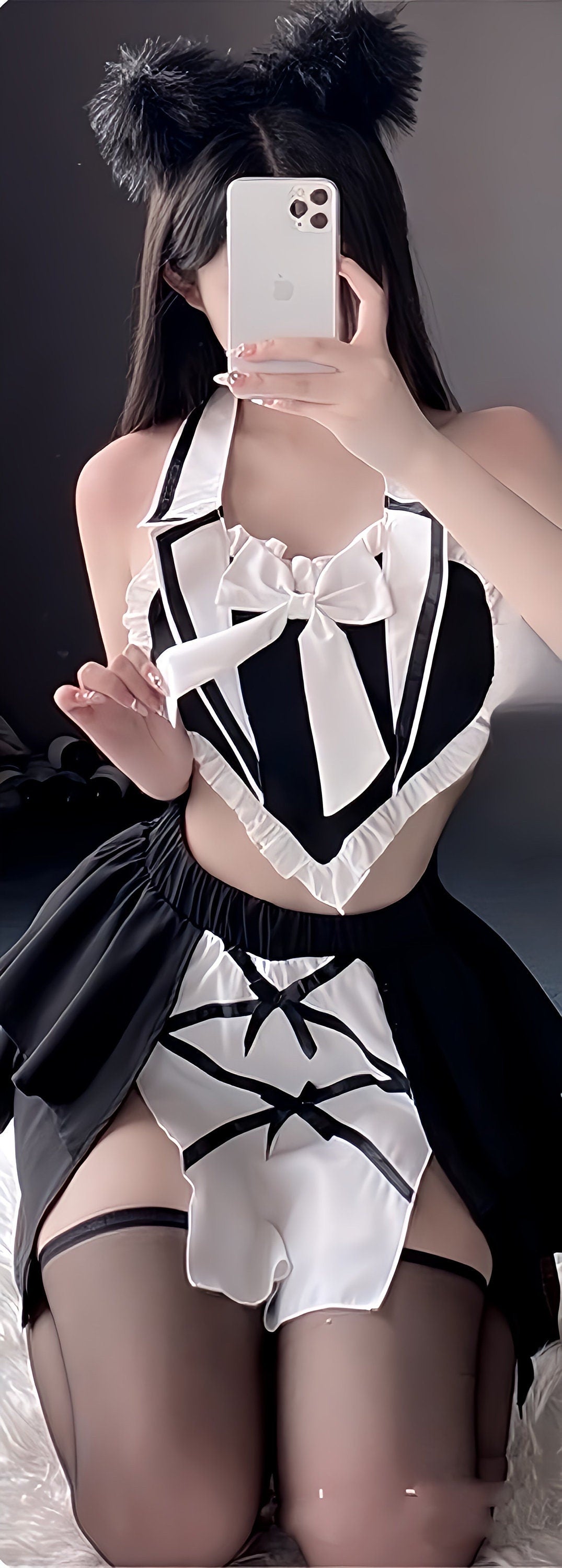 Maid Outfit (Valentine Heart Design), Sexy Cosplay for Women (Black or Red)