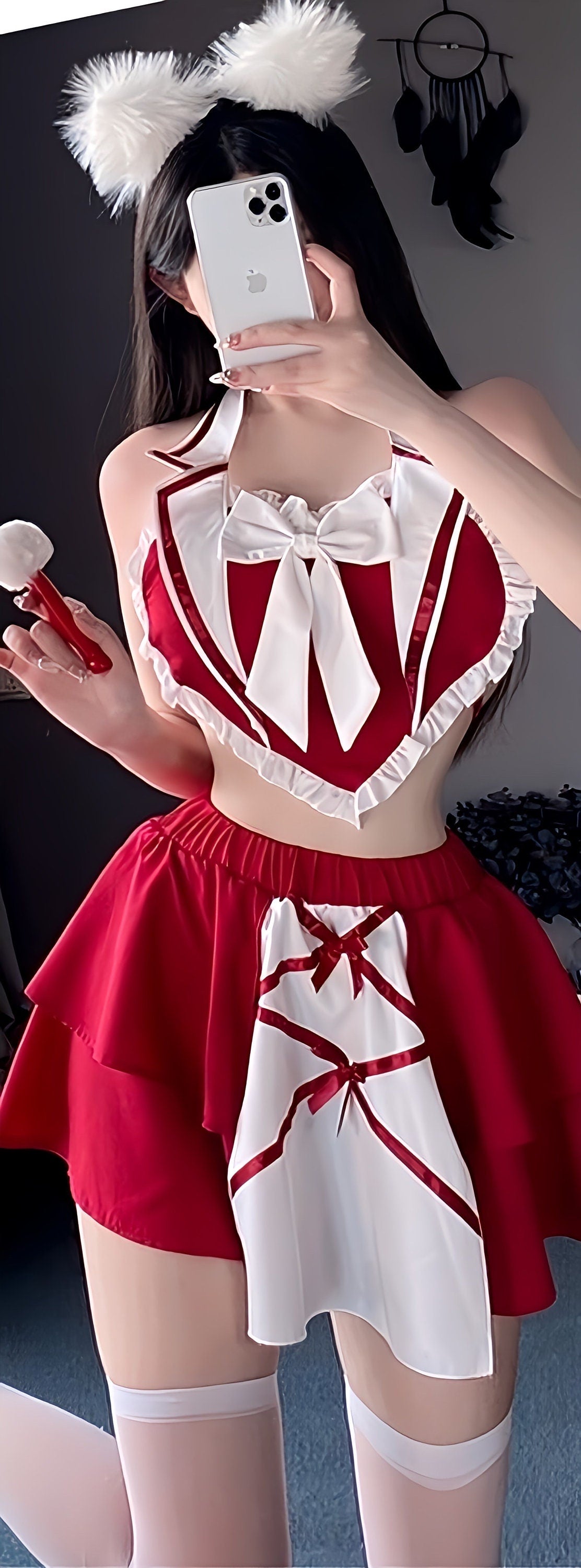 Maid Outfit (Valentine Heart Design), Sexy Cosplay for Women (Black or Red)