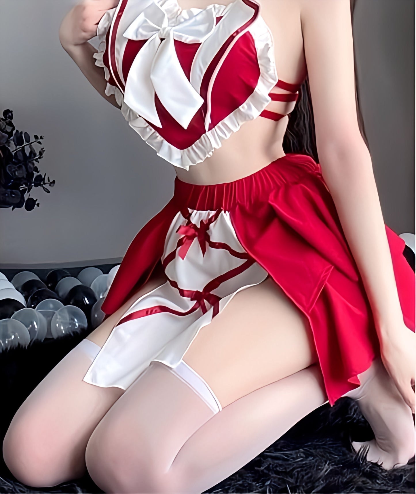 Maid Outfit (Valentine Heart Design), Sexy Cosplay for Women (Black or Red)